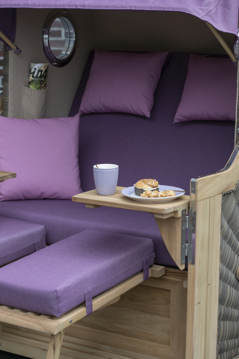 Strandkorb Westerland Teak Bullauge PE Grey Dessin 593 Rot